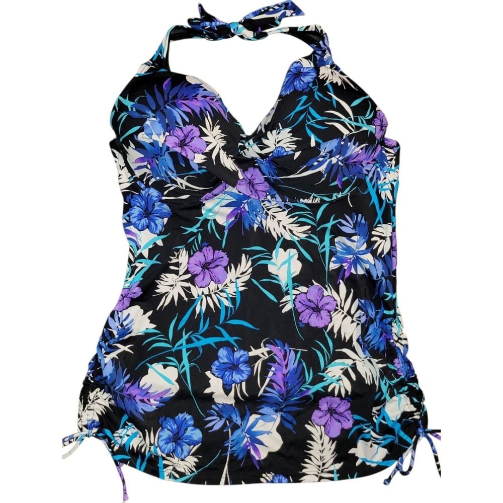Swimsuits For All Halter Tankini Swimsuit Top Adjustable Cinch Ties, Size 12